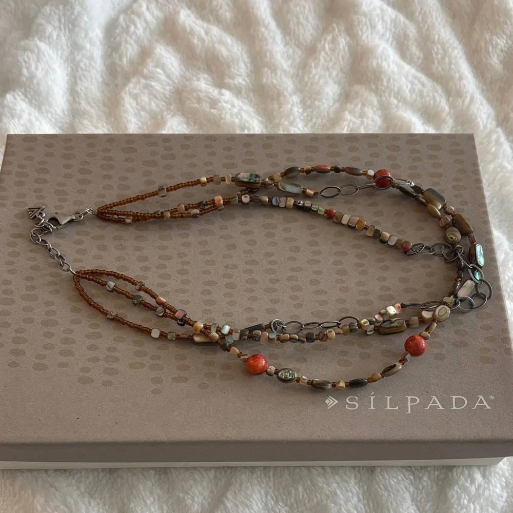 Silpada Fiesta Fun Earthy Tones Beaded and Sterling Silver chain Necklace N1563 - Picture 2 of 4